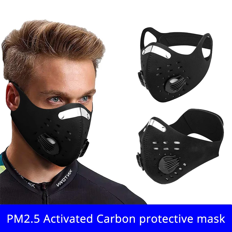 5 шт. PM2.5 моющаяся велосипедная маска для лица с фильтром дыхательный клапан
