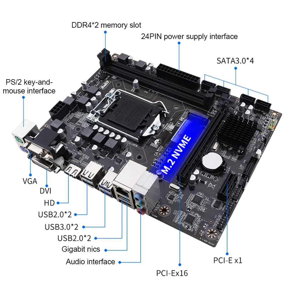 

HUANANZHI Computer Motherboard M-ATX Dual Channels DRR4 32G USB 3.0 M.2 NVME Desktop Mainboard for LGA 1151 6/7/8/9 Series CPU