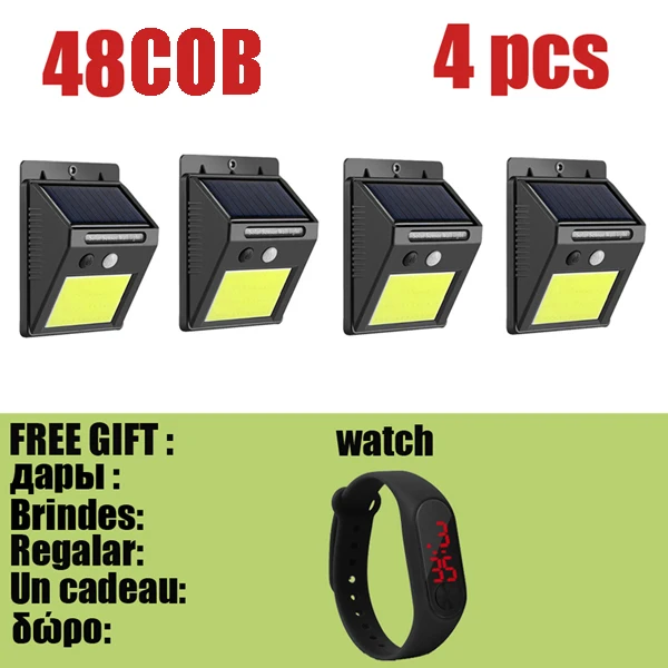 White Light 4pcs A2 солнечные лампы Открытый сад 48COB светодиодный освещение водонепроницаемый PIR датчик движения lanten для дома сад улица Двор Путь - Испускаемый цвет: White Light 4pcs