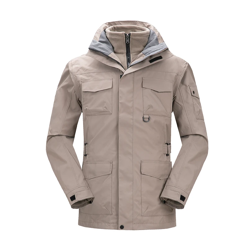 Khaki Флисовая водонепроницаемая куртка Мужская мягкая ветровка Goretex regenjacke треккинг непромокаемый плащ jaqueta masculina impermeavel - Цвет: Khaki