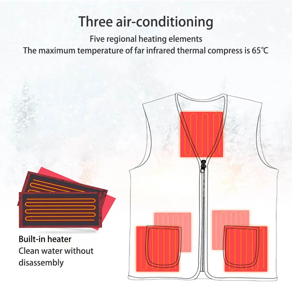 

3 Areas Heated Vest Jacket USB Men Winter Electrical Heated Sleevless Jacket Outdoor Fishing Hunting Waistcoat Hiking Vest