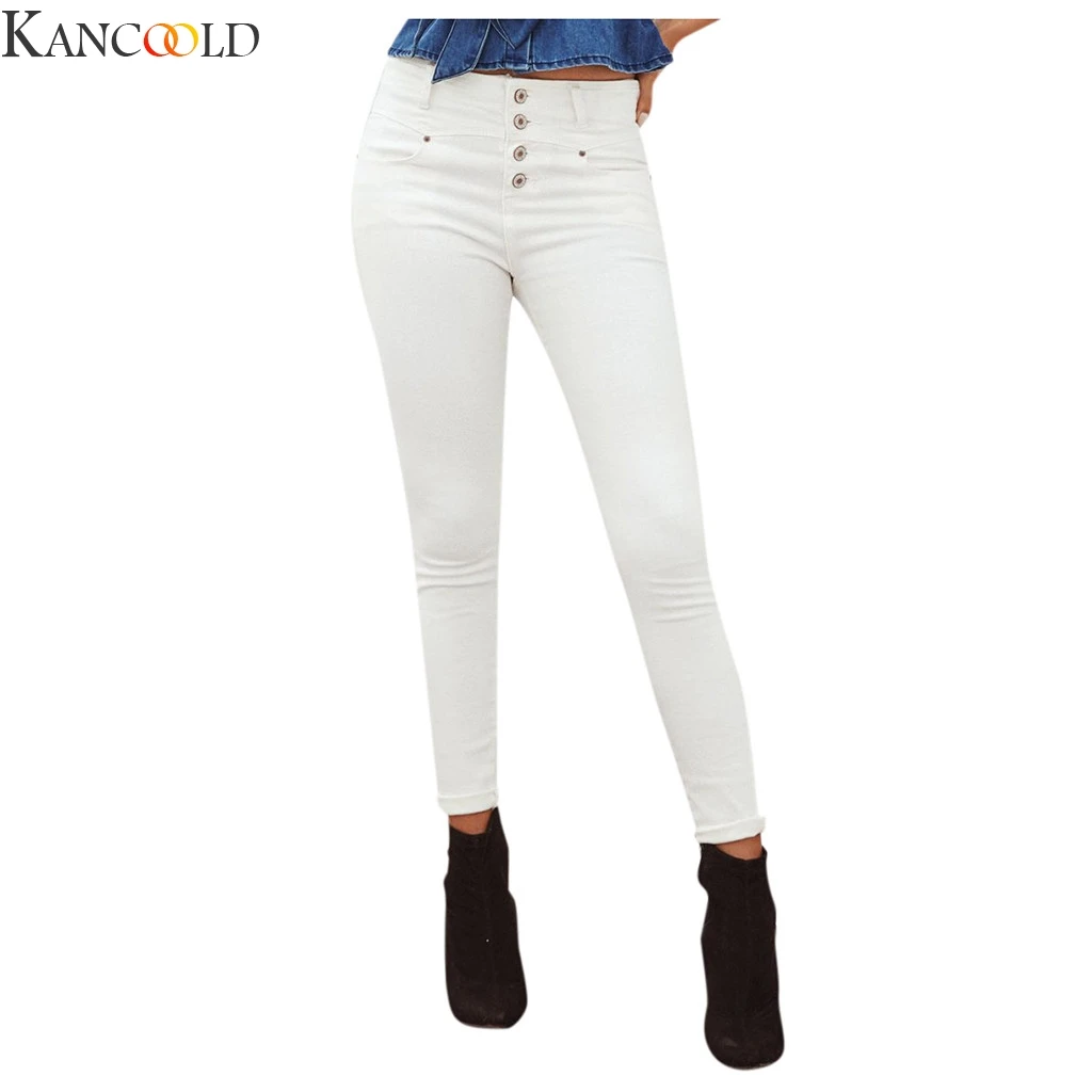 KANCOOLD Women White High-Waist Pocket Button Pencil-Trouser Casual Denim Pants Skinny Trousers Ladies Loose New Arrival |