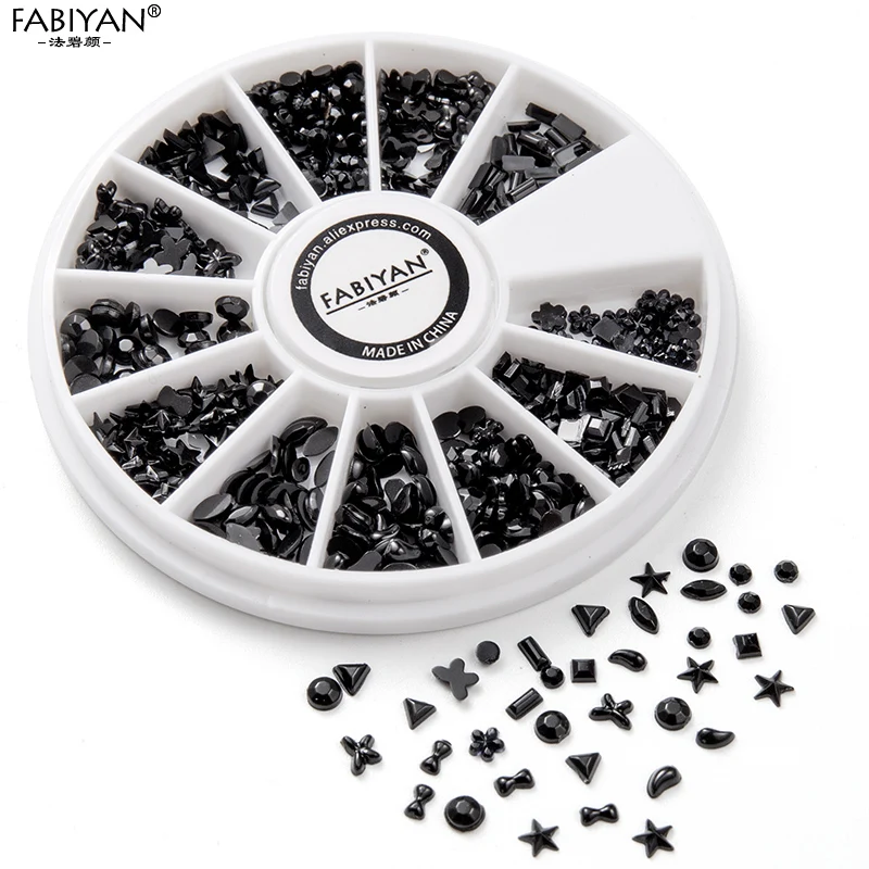 12 моделей колес для нейл арта 3D акриловые черные звезды Сердце Луна цветок бант