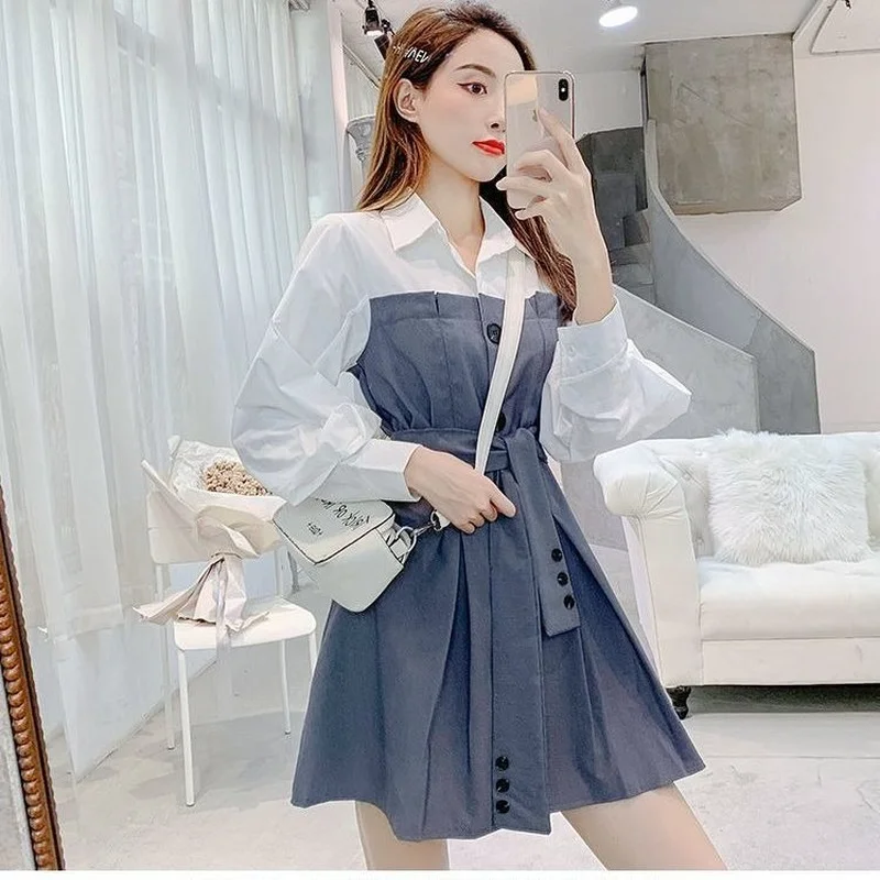 Женское мини-платье из двух частей с длинным рукавом и лацканами | Женская одежда