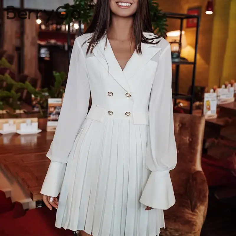 BerryGo винтажное Плиссированное женское платье Блейзер повседневное офисное на