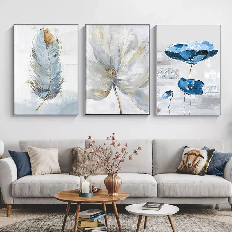 

Scandinavian Flower Canvas Art Abstract Painting Print Feather Decoration Picture for Living Room Nordic Home Decor Wall Poster