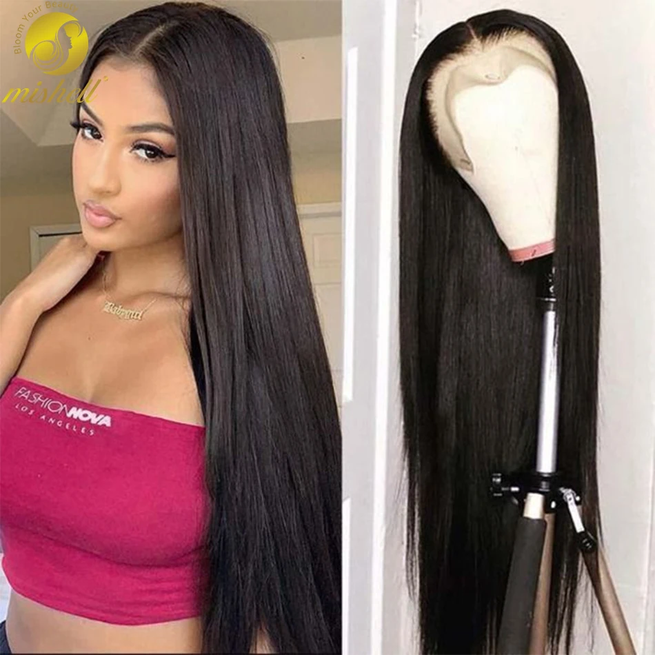 MISHELL 13x4 Straight Lace Front Human Hair Lace Frontal Wigs Remy Brazilian Human Hair Lace Wigs for Black Women 180 Density