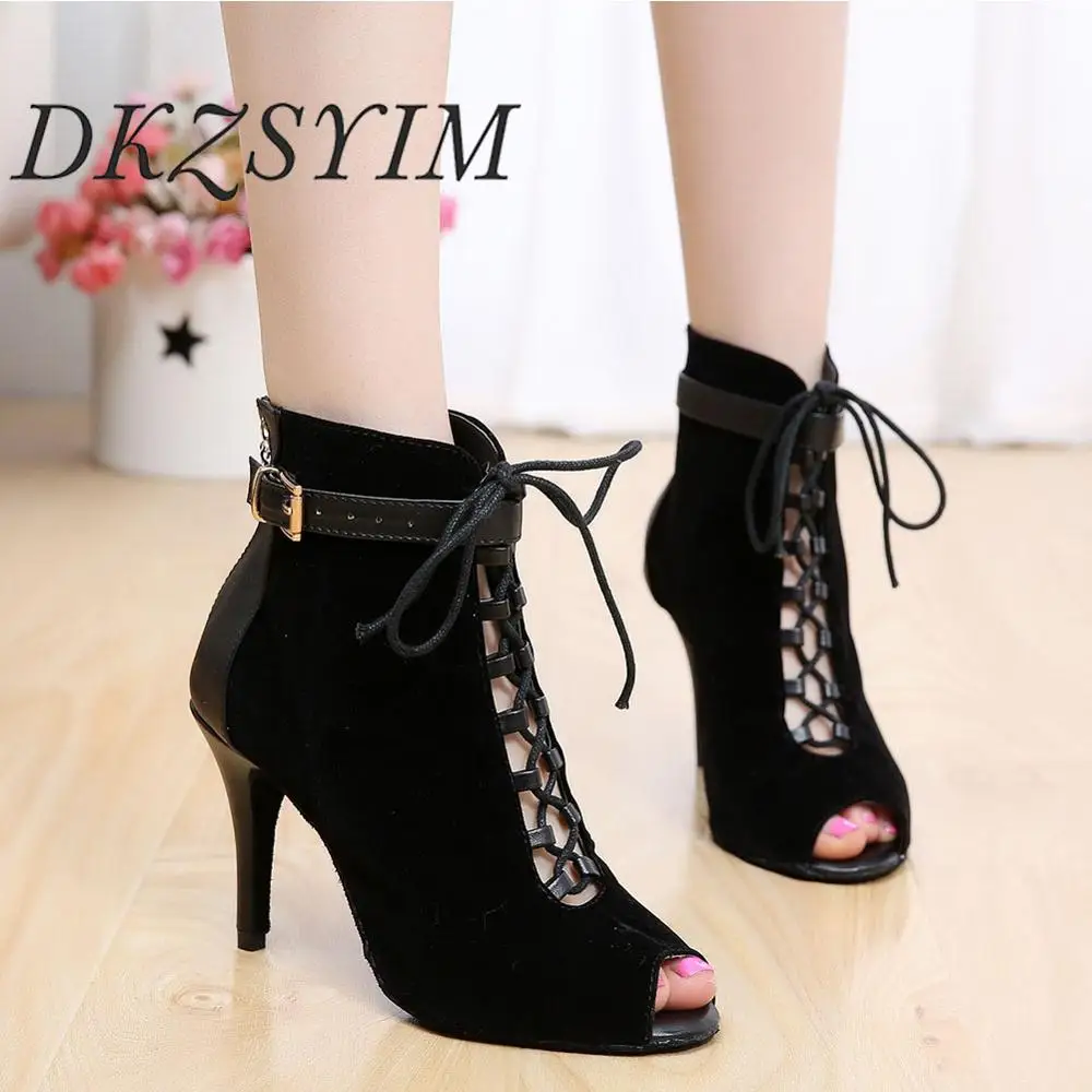 Черные танцевальные ботинки DKZSYIM для латиноамериканской сальсы на шнуровке