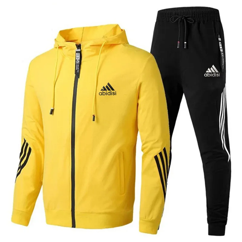 

2021 Casual Tracksuit Men Sets Hoodies And Pants Two Piece Sets Zipper Hooded Sweatshirt Outfit Sportswear Male Suit Clothing