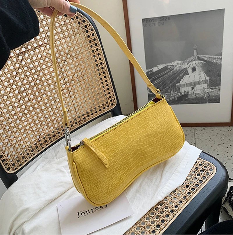 

Fashion Brand Elegant Small Baguette Bags Female Popular Crocodile Leather Casual Crossbody Daily Bag