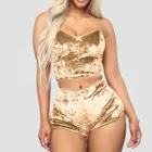 Комплект пижамный Женский бархатный из двух предметов, майка и шорты с бантом, мягкий укороченный топ, одежда для сна, нижнее белье, A30, лето 2021