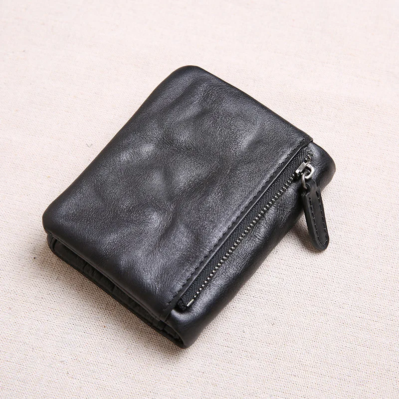 Мужской короткий кожаный кошелек AETOO маленький ручной работы в стиле ретро зажим