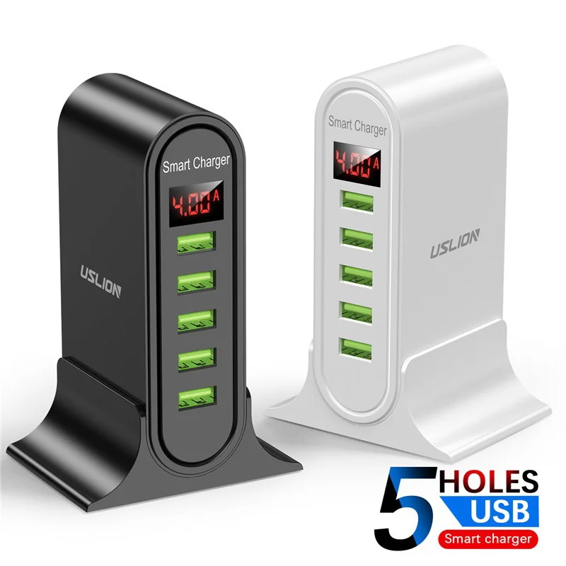 

5 Port USB Charger HUB LED Display Multi USB Charging Station Desktop Wall Home Fast Charger For iPhone Xiaomi Samsung Huawei LG