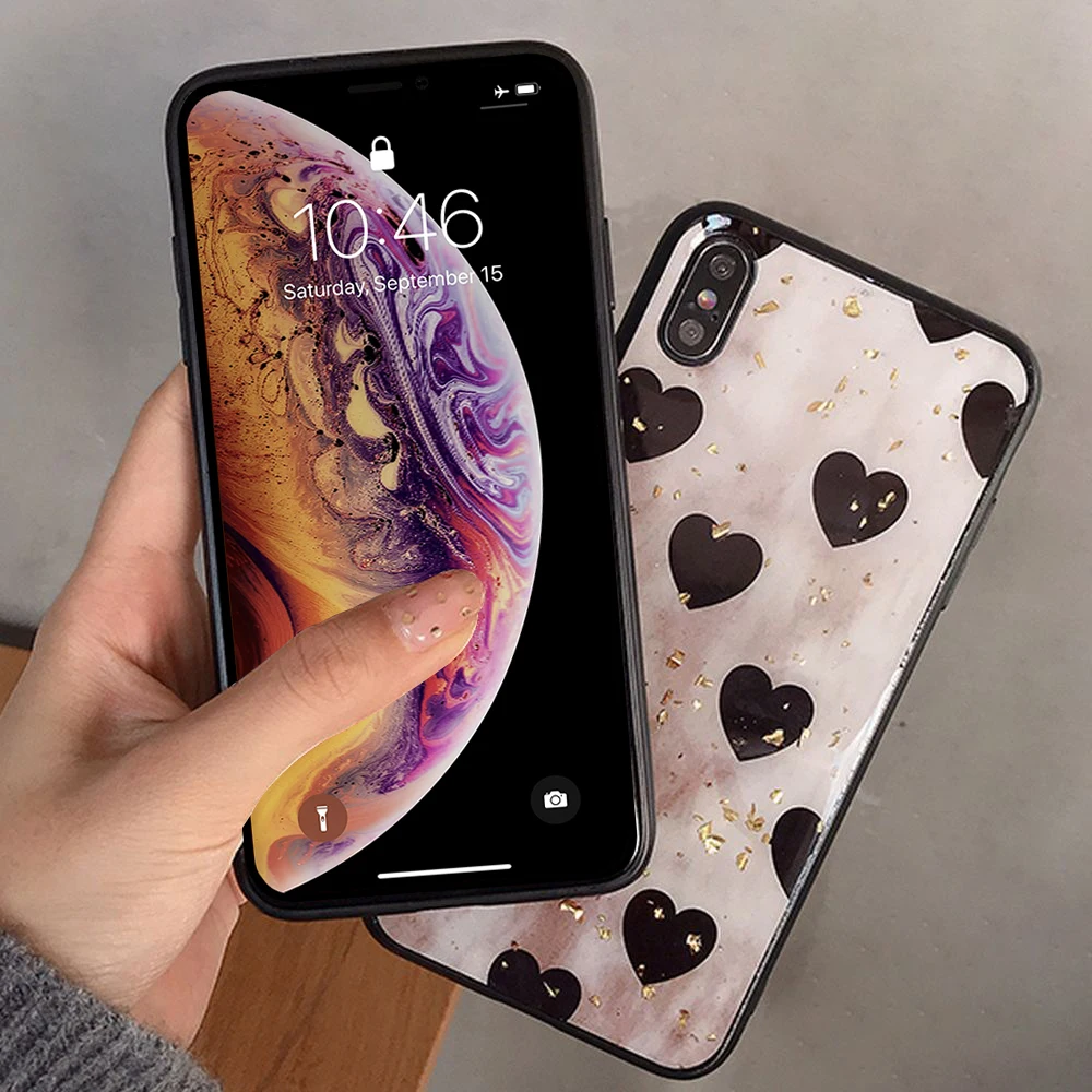LCHULLE чехол с милым сердечком для IPhone XS MAX XR X 6 6S 7 8 Plus блестки из золотой фольги