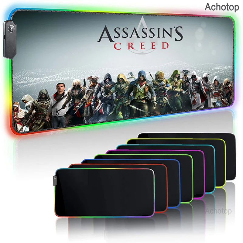 

RGB Assassin's creed mouse pad gamer Large XL alfombrilla ratÃ³n ordenador Keyboard Mat LED Light USB Wired Mice mini pc mousepad