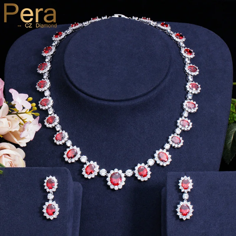 Pera CZ классическое ожерелье и Комплект сережек для женщин подарок большой цветок