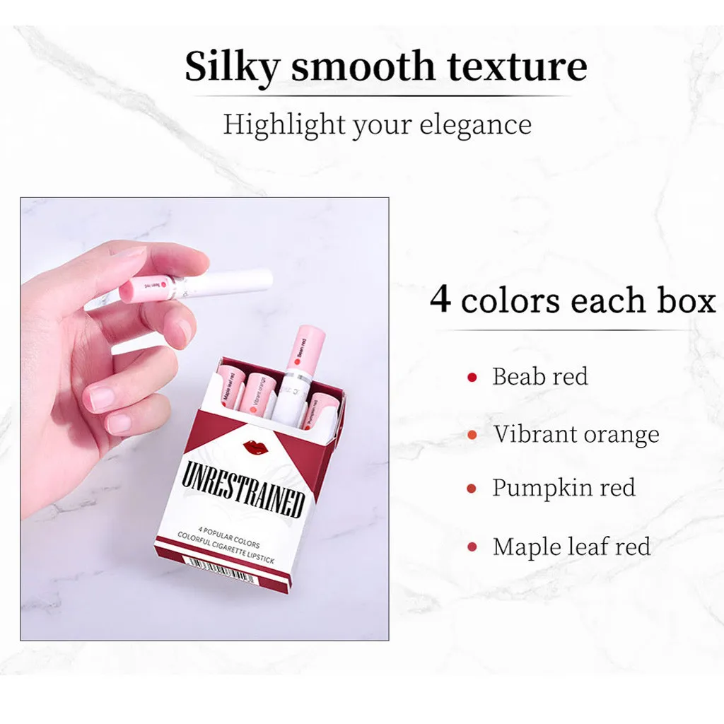 IBCCCNDC Matte Cigarette Lipstick Pack Set 4 Colors Lip Stick Long Lasting Waterproof Matt Lip Stick Tube Nude Red Lips Makeup
