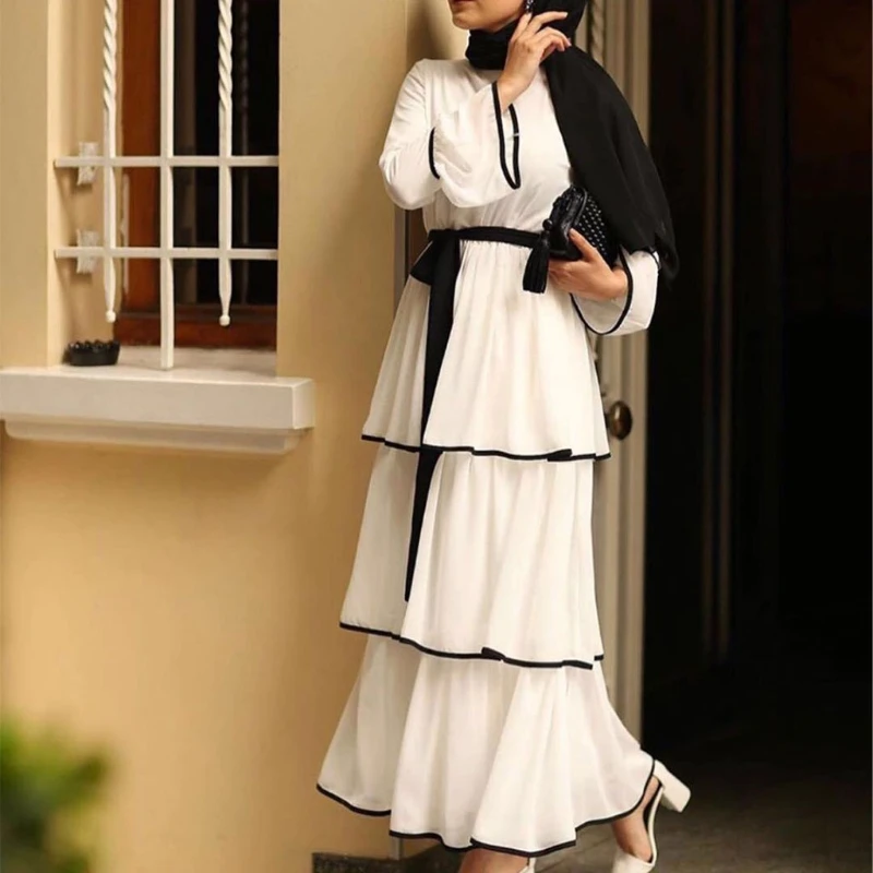 

O-Neck Long Sleeve Abaya Muslim Dresses Islam Malay Costumes for Womens K3NF