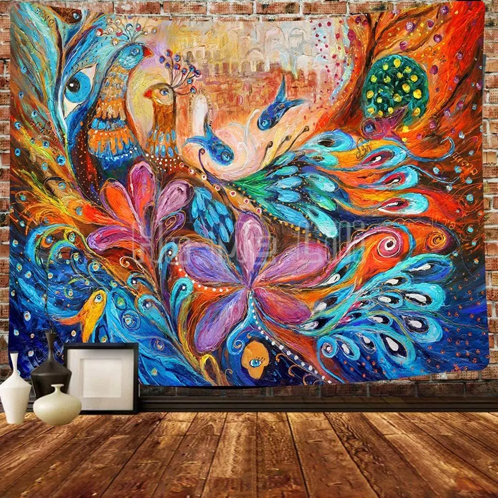 

Phoenix Peacock Feathers Colorful Beautiful Art Tapestry Bedroom Living Room Dormitory Dormitory Wall Decoration