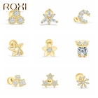 Серьги-гвоздики ROXI в минималистичном стиле с кристаллами циркония женские, геометрические серьги с Луной и цветами 925 пробы и серебра, 925