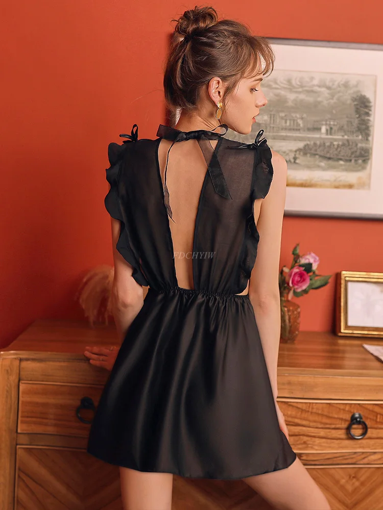 

French Sexy Sleepwear Women's Summer Thin Section Perspective Lace Temptation Hot Sexy Nightdress Nightgowns Women Night Dress