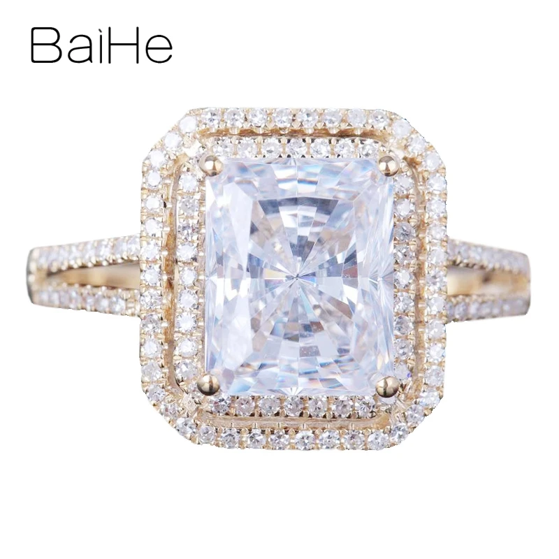 BAIHE Твердые 14 к желтое золото 5.9CT сертифицированные, подлинные AAA класс кубического циркония Подушка обручальное кольцо для женщин роскошный модный подарок кольцо