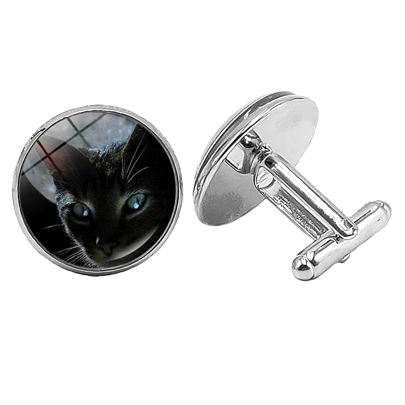 Мода 2019 новые мужские запонки милый черный кот Луна стеклянные выпуклые круглые