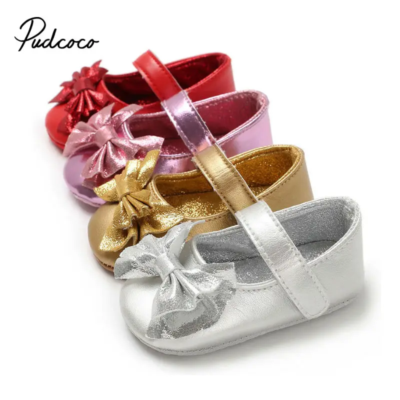 Кожаные туфли с бантиком для девочек вечерние кроссовки резиновой подошвой