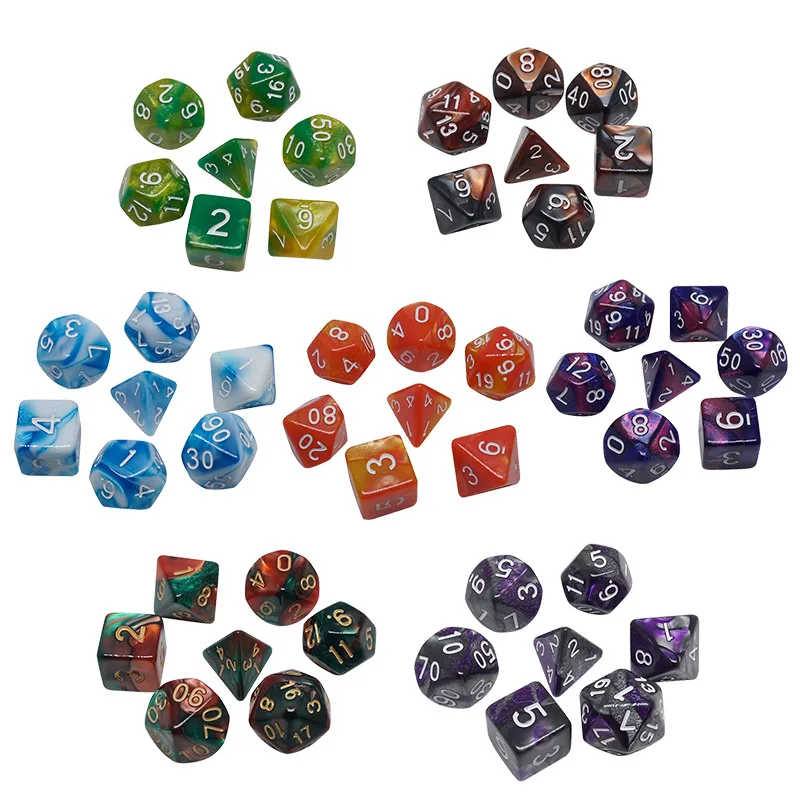 7 шт./компл. многогранные DnD смешанные Цвет кости для ролевой игры «Подземелья и Драконы настольные игры D4, D6, D8, D10, D%, D12, D20