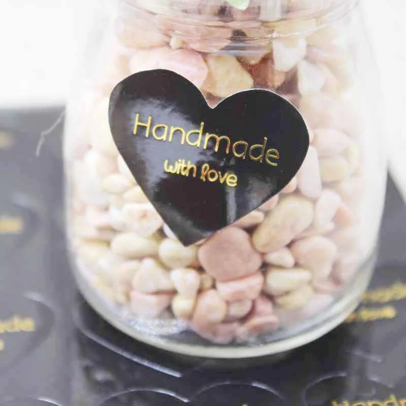 300PCS black handmade labels gold foil silver thank you self adhesive DIY heart shape bakery/cookies/gift tag | Дом и сад
