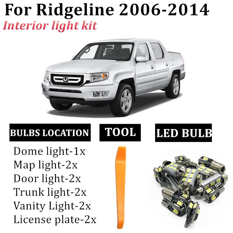 

11x Car Canbus LED Interior Reading Map Light Kit For Honda Ridgeline accessories 2006-2014 Dome Trunk License Lamp