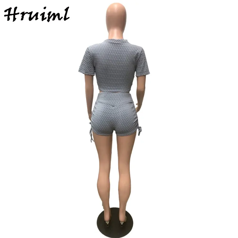 

Sports and Leisure 2 Piece Sets Pullover Deep V-Neck Drawstring Ruched Outfits for Women Skinny Sexy Fashion Vetement Femme