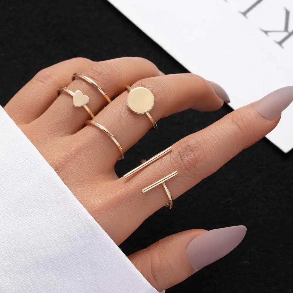 

6 PCS Heart Opening Rings Set For Women Men Knuckle Ring Unisex Finger Joint Ring Fashion Jewelry