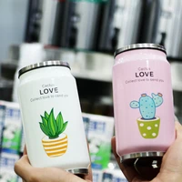 cute stainless steel thermos with straw juice drink cans portable thermal water bottle unisex students cup 350ml