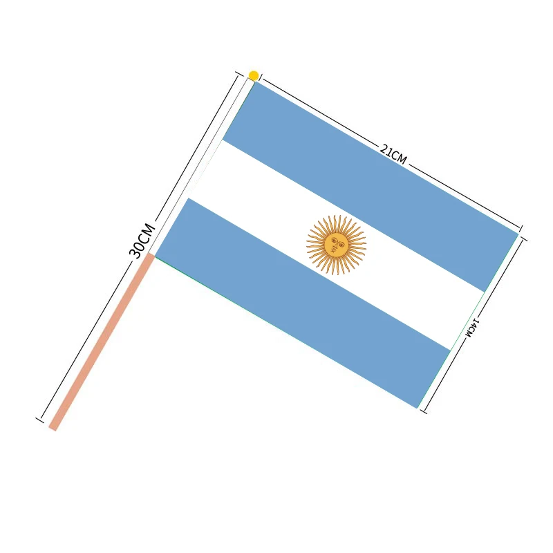 

100pcs/lot aerlxemrbrae Custom Argentina Hand Flag 14 x 21 cm Double Side Printing Argentina AR Hand waving Flag
