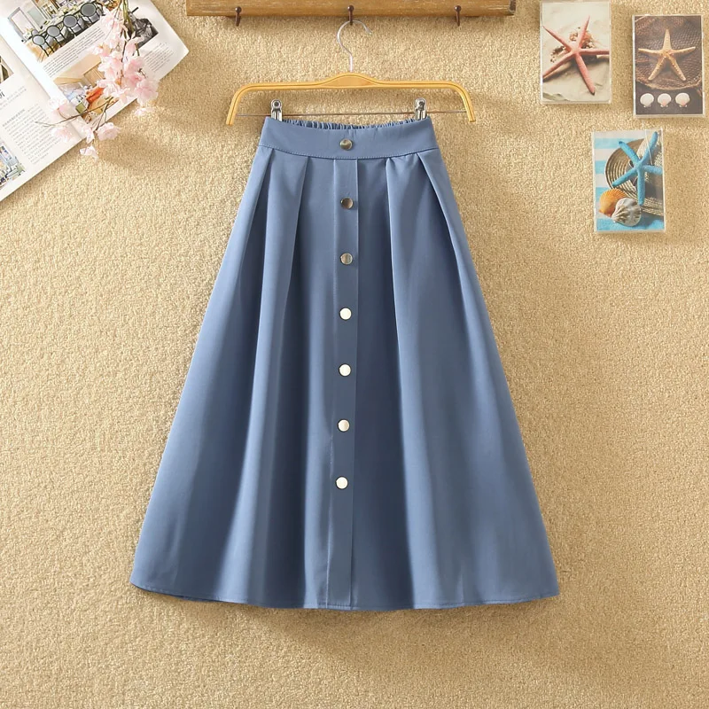 Винтажная Юбка миди на пуговицах спереди трапециевидная юбка с высокой талией