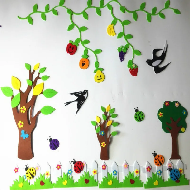 

2021 Новое поступление, 3D пазл, плетеная Наклейка на стену с фруктами, травой, цветами и деревьями для детей, наклейки для детской комнаты, укра...