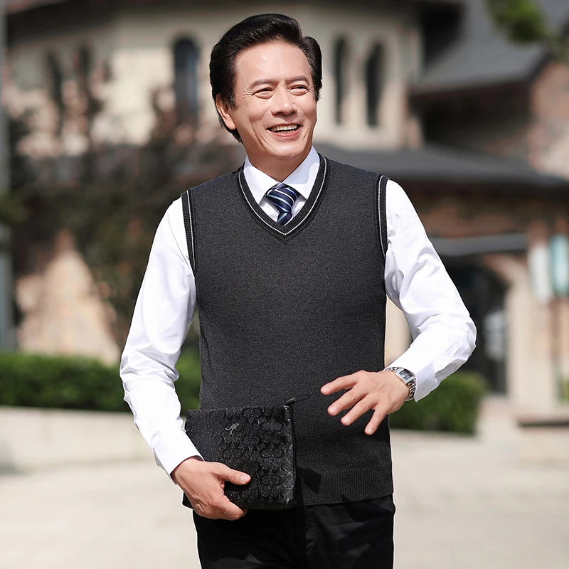 Мужской шерстяной жилет однотонный Повседневный свитер без рукавов на весну и