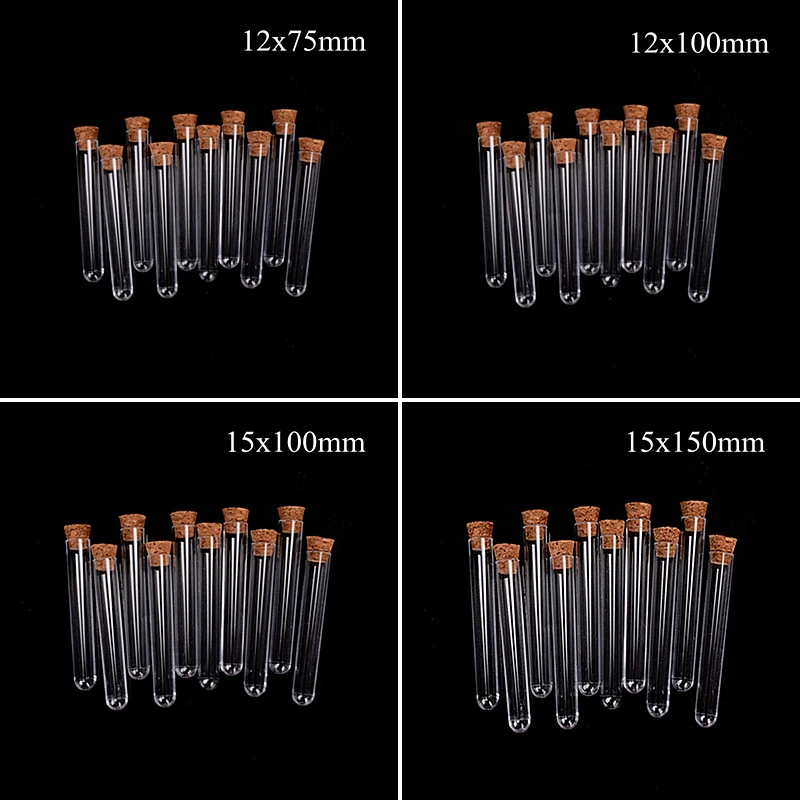 

10Pcs/Lot 15x150mm Plastic Test Tube with Cork Clear Pack Lab Experiment Tube Refillable Bottle Wholesale