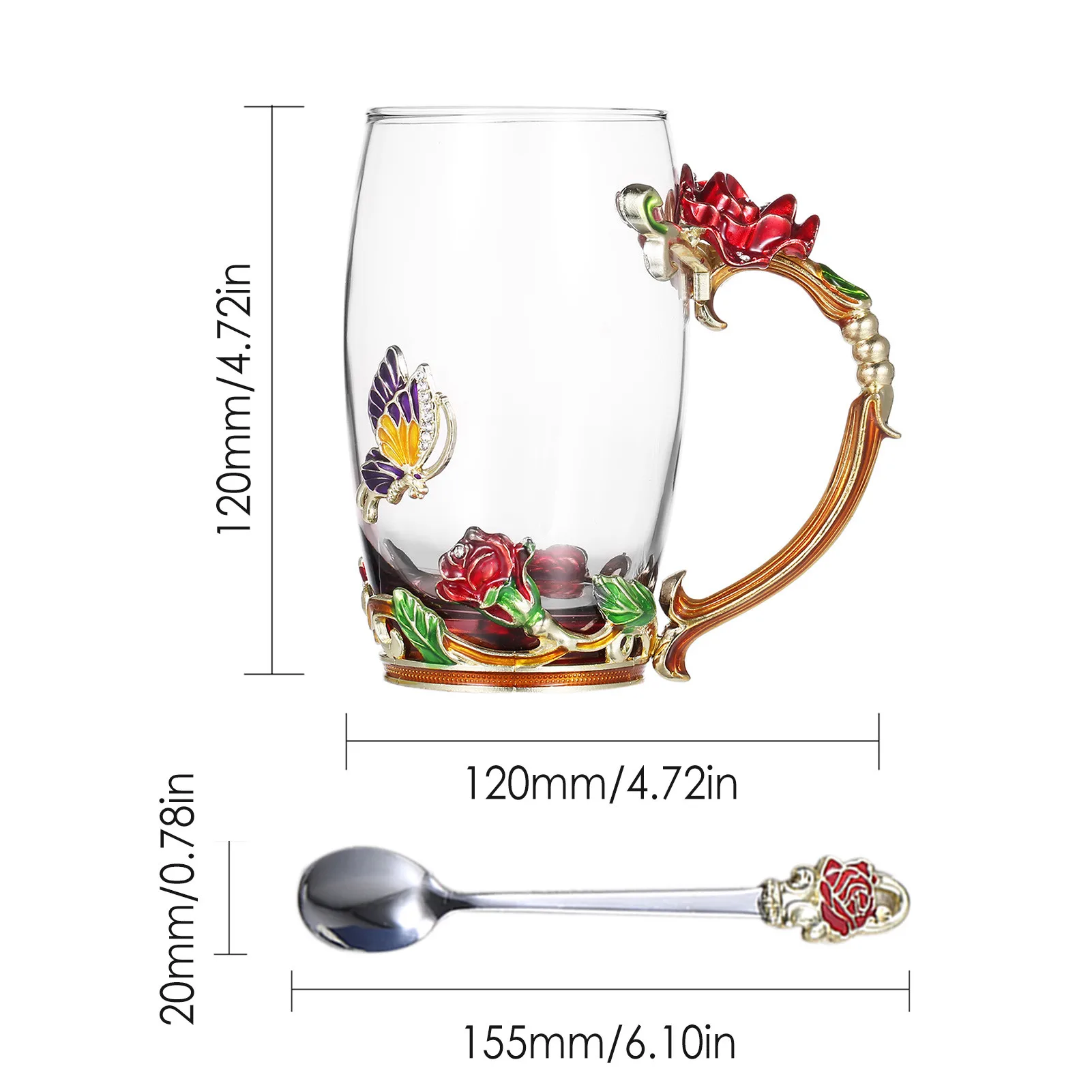 

Creative Enamel Colored Water Mug With Flower Tea Mug Household Transparent Crystal Glass Lead-free Hot Tea Cup High-end Gift