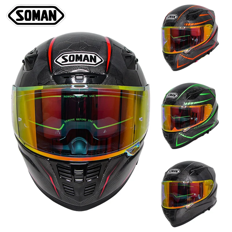 Золотистый козырек мотоциклетный шлем змея из углеродного волокна casco para moto Soman SM