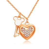 loye love heart micky key pendant necklace shiny crystal zircon clavicular chain necklaces for women girls birthday jewelry gift