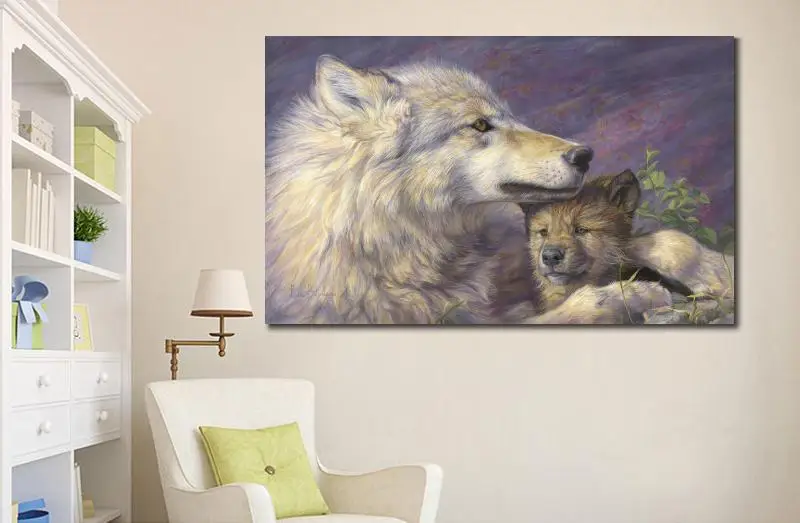 Ручная роспись волка картина маслом матери любовь холст искусство картины
