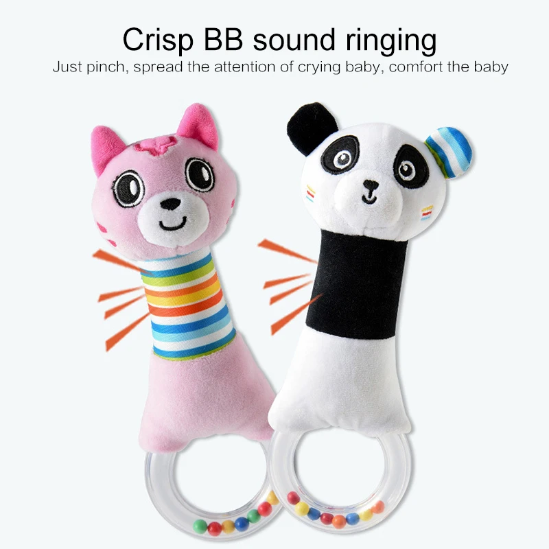 

0-3 years old Baby Rattle Cute Animal BB stick Early Educational Toys Panda Lion Hand Bells Plush Baby Cartoon Bed Toys Rattles