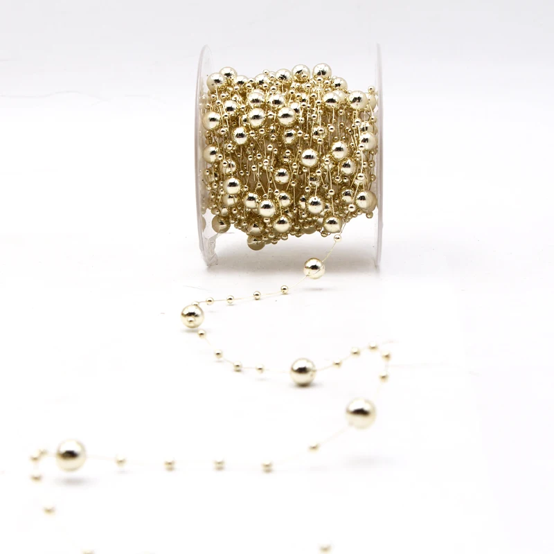 gold-450 5 м/15 м леска искусственная цепочка с жемчужными бусинами гирлянда цветы Свадебная вечеринка украшения невесты головные Уборы много цветов - Цвет: gold-450