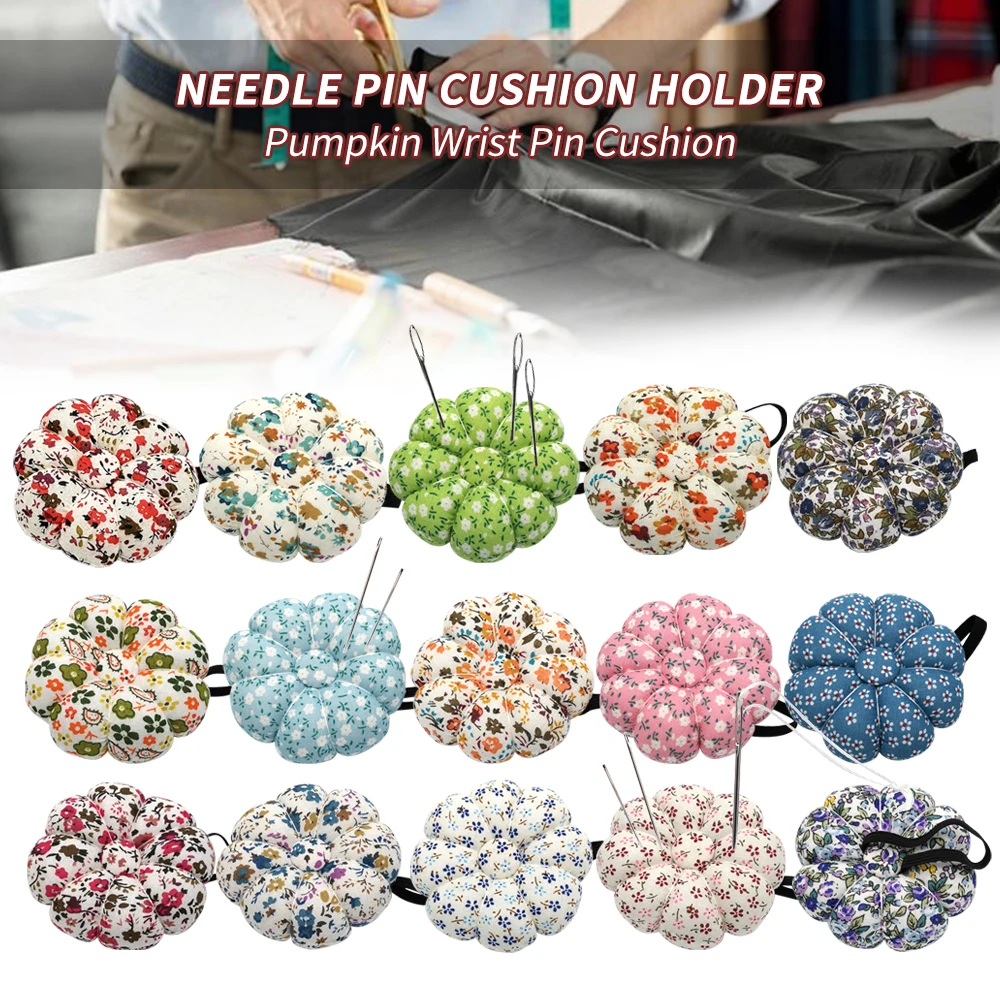 Cute Fabric Pumpkin Shape Holder Pin Cushions with elastic wrist band Wearable Needle Pincushion For Sewing Quilting Pin Holder
