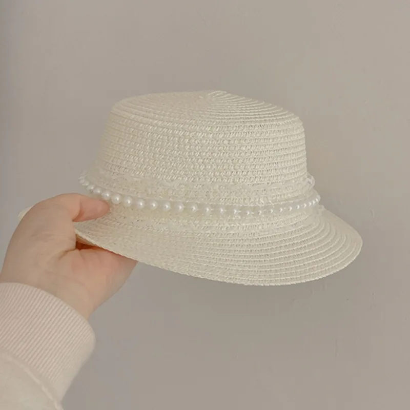 

Children Hat Summer Han Version Fairy Cap Kids Pearl Lace Floating Sunshade Straw Hat