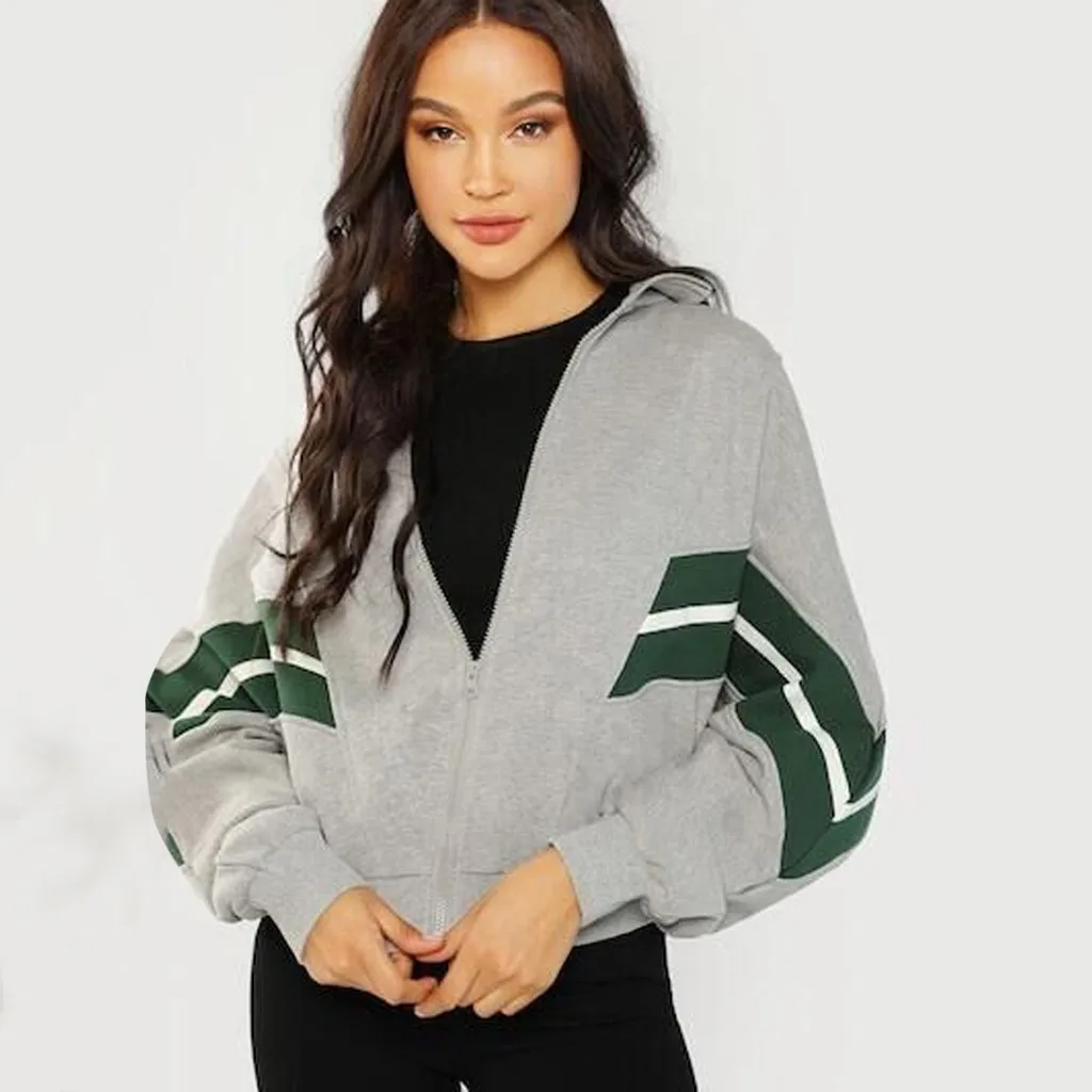 Женская толстовка с капюшоном и длинным рукавом на молнии|Женские толстовки