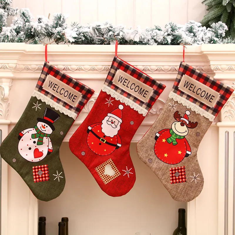 

Christmas Stockings Lovely Embroidery Pattern for Family Decorations Hanging Ornament for Xmas Holiday Party