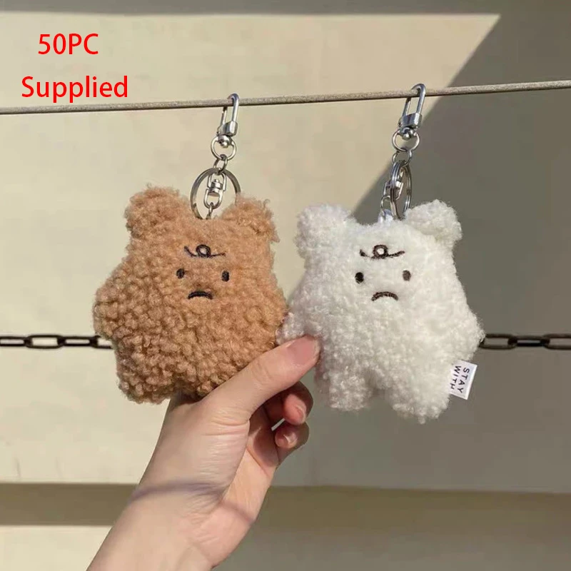 

50pcs Frustrated Ins Bear Plush Keychain Student Bag Pendant Car Key Ring Girl Decoration Accessories Gift Supplied